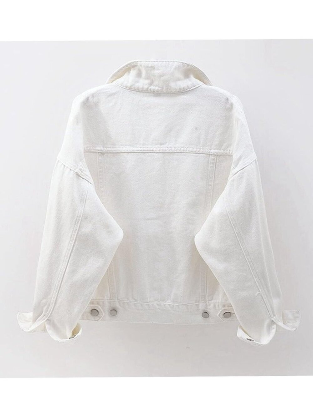 Women's White Denim Button Closed Long Sleeve Solid Color Jacket With Pockets - Picture 2 of 6
